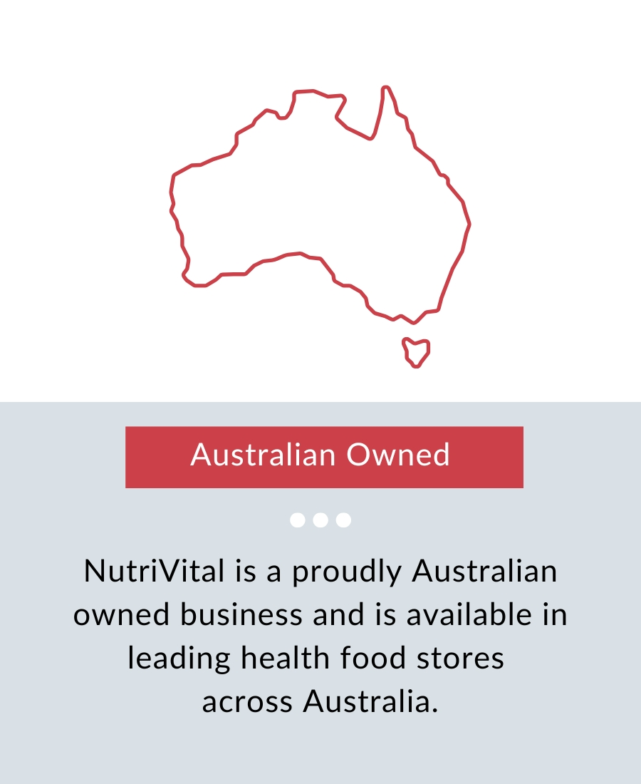 Outline of Australia with text about NutriVital being Australian owned.