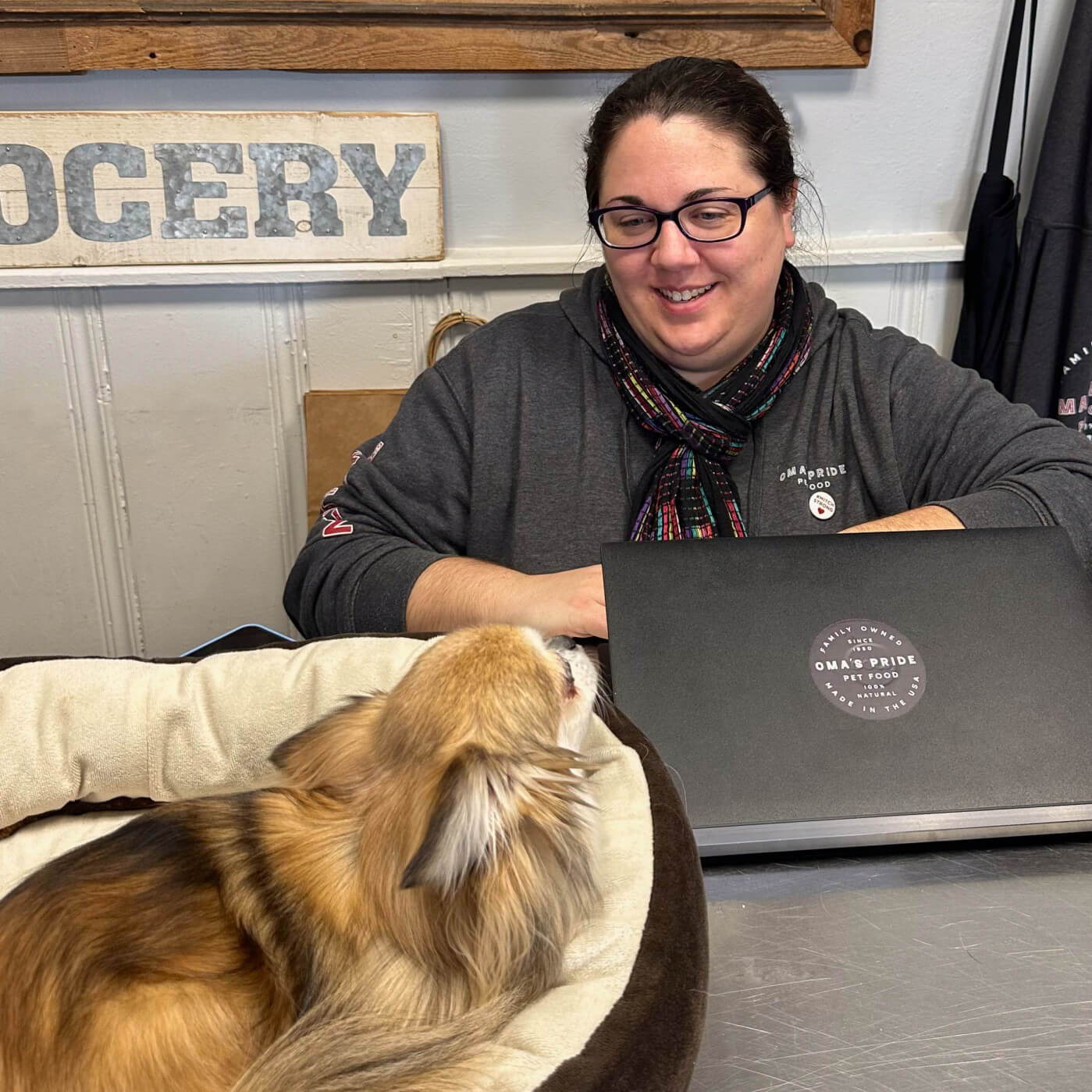 Meghan customer care specialist with her dog Mina.
