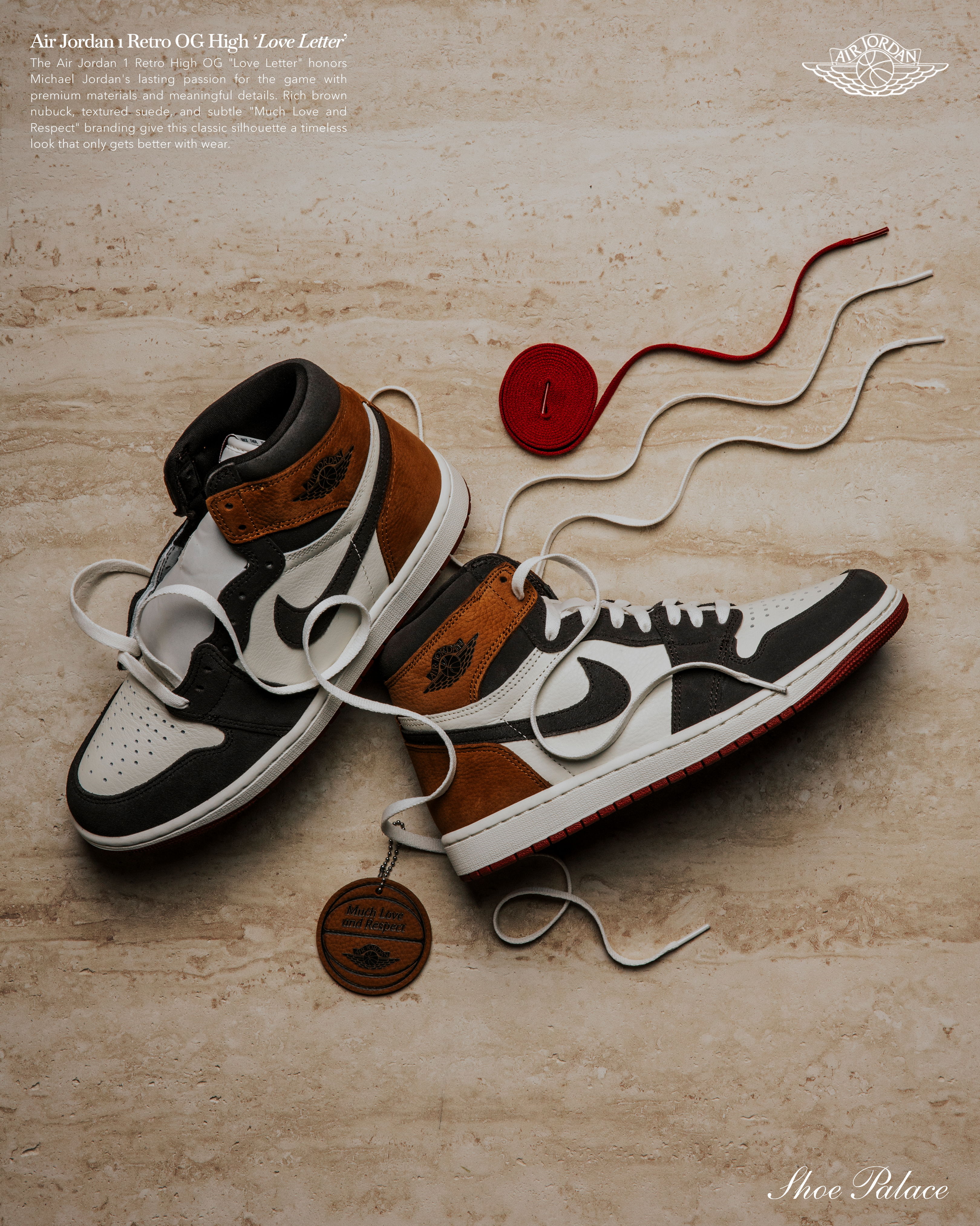A pair of stylish Nike sneakers on a textured surface.