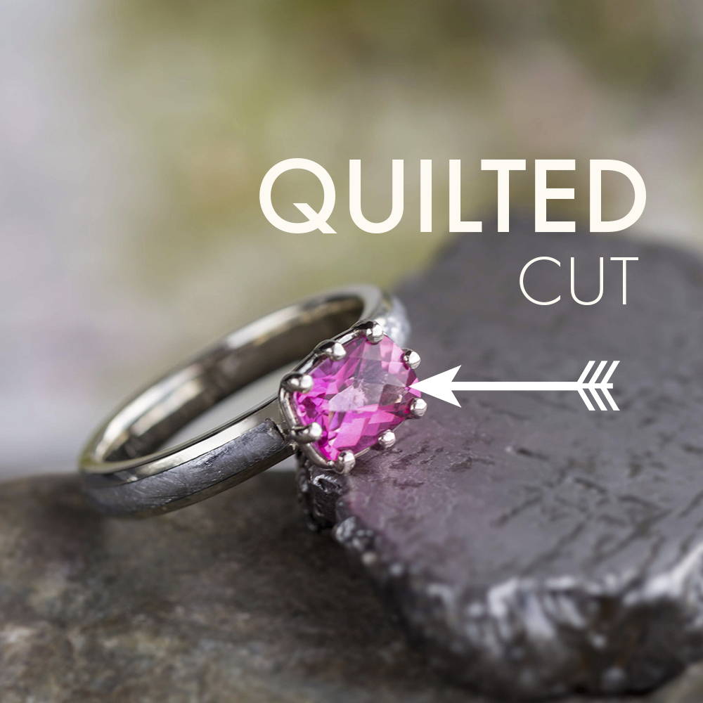 Pink quilted cut stone engagement ring