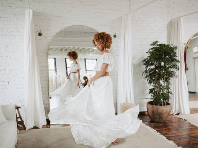 Women twirling in the Grace Loves Lace Loyola set