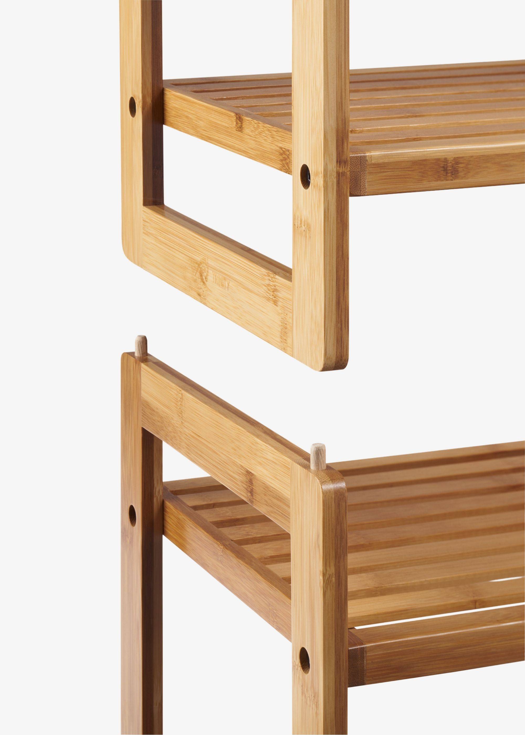 wooden pegs that connect two shoe rack together