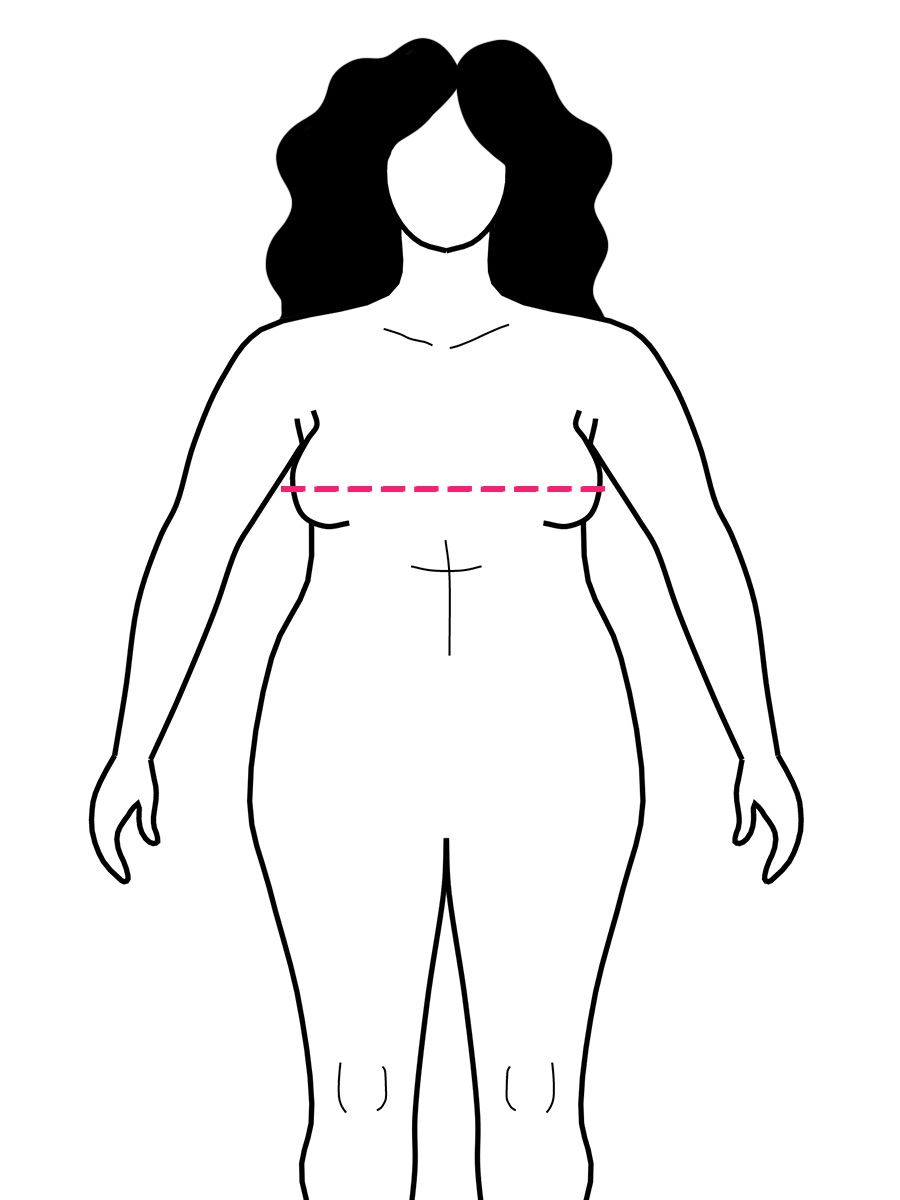 Graphic of a woman showing where to measure to find your bust measurement
