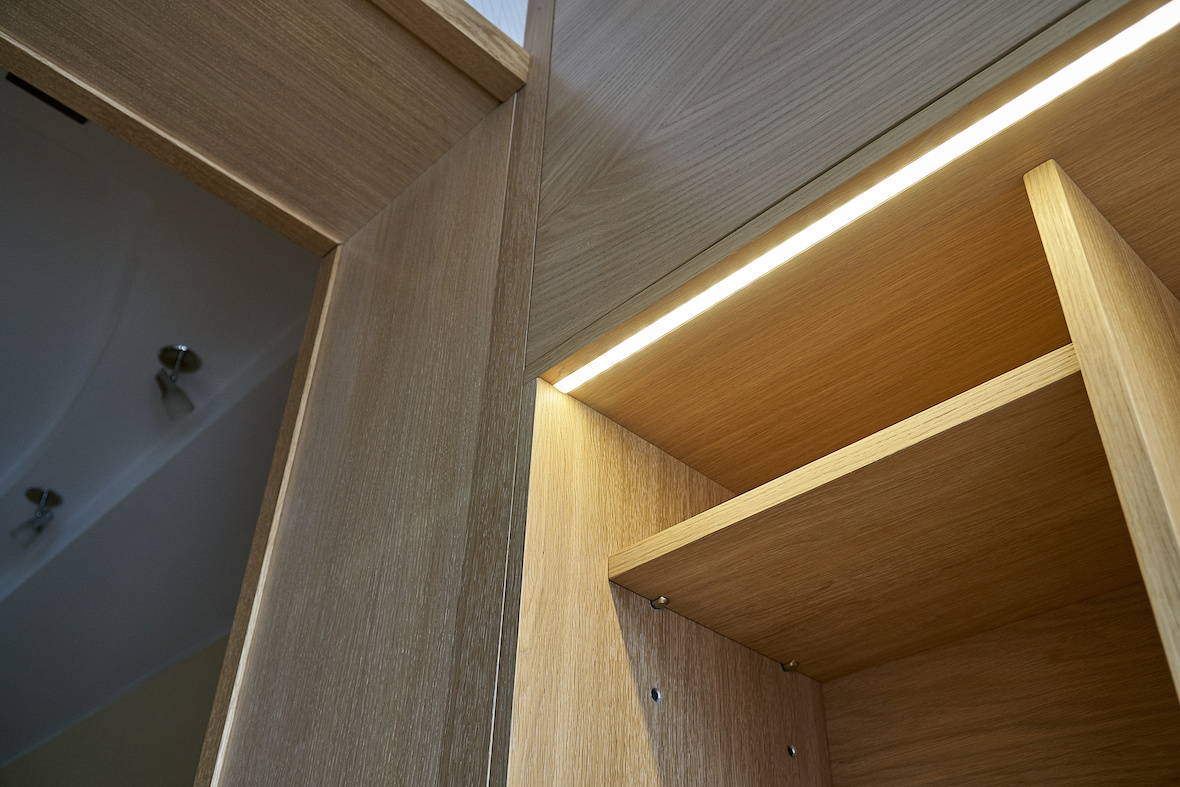 Cabinet lighting with recessed LED strip lights