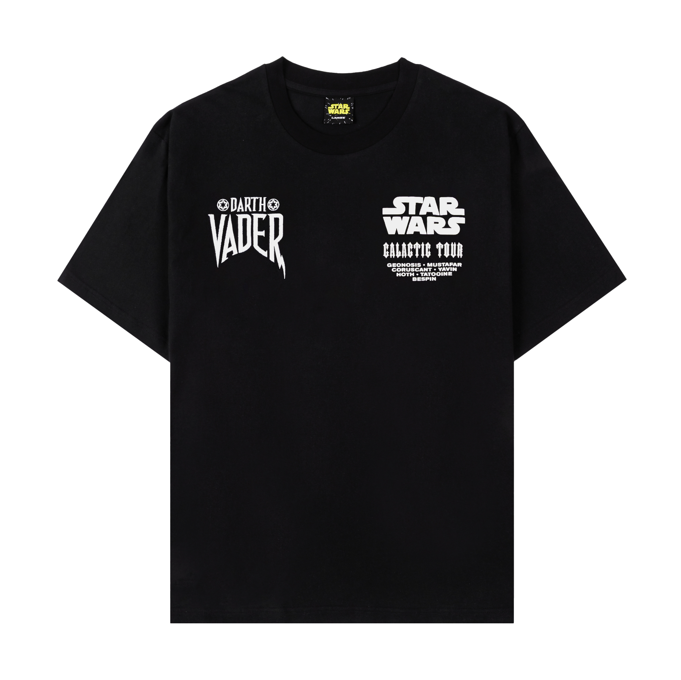 Black t-shirt featuring Darth Vader and Star Wars graphics.