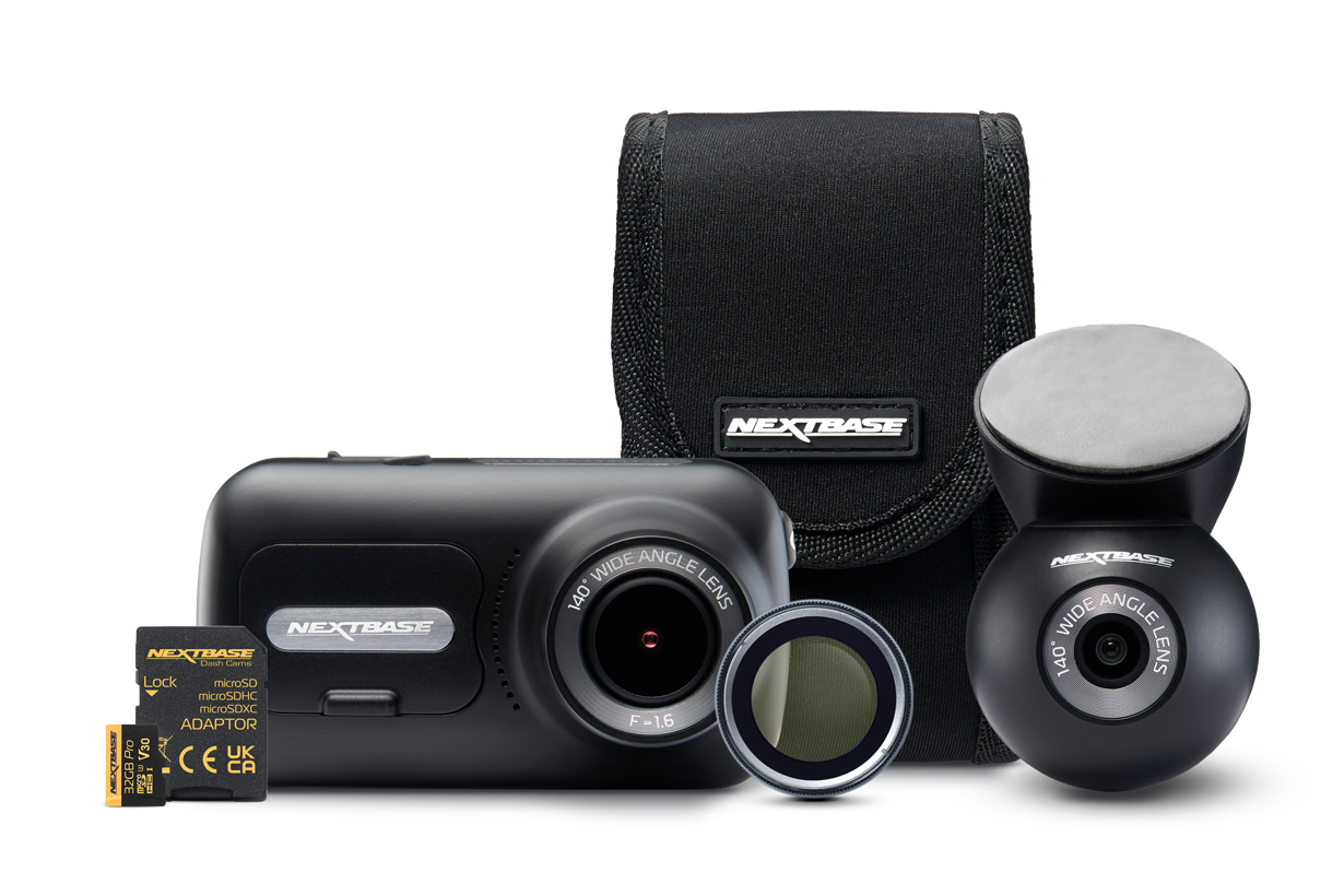 Camera kit with a lens, mount, and carry case.