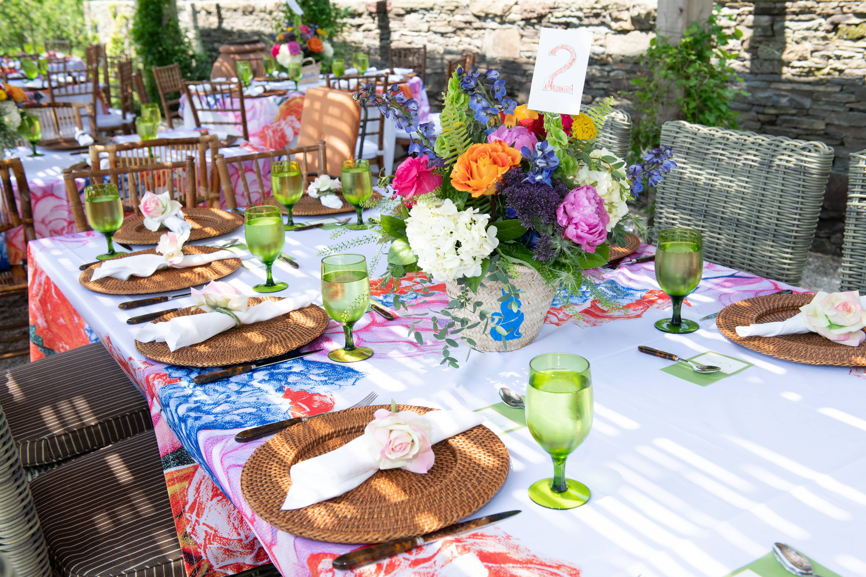 Table setting at the Ala von Auersperg Newport Fashion Show in July 2023 hosted by Ala Isham in Newport Rhode Island