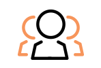 Two stylized human figures facing each other in orange.