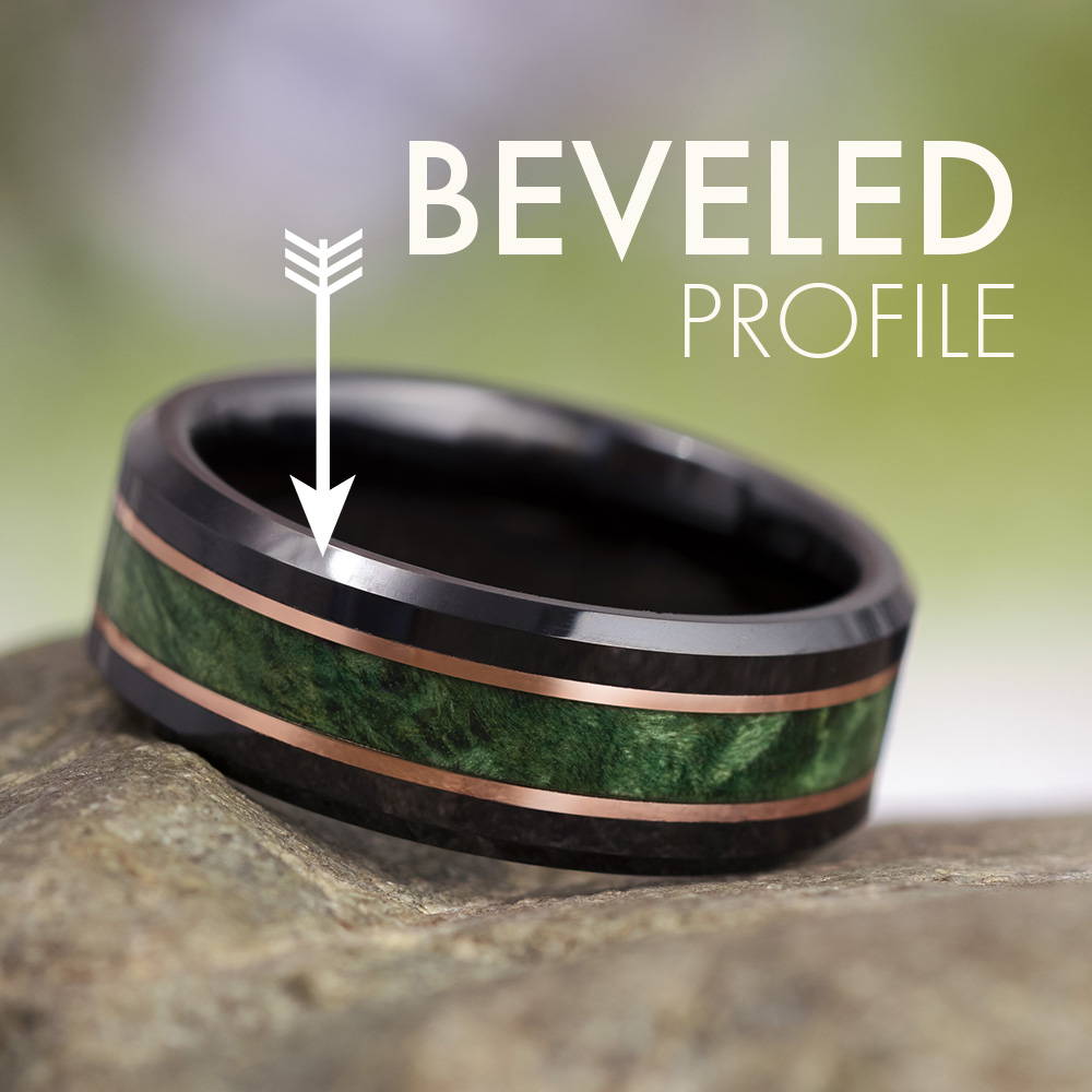 Black ceramic ring with beveled profile