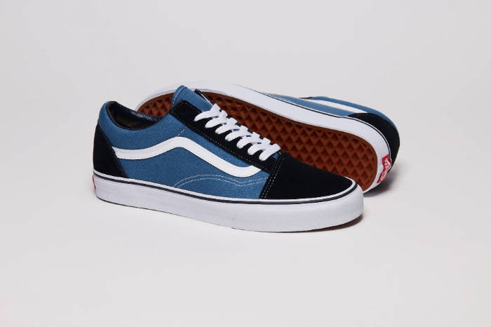 blue and black low vans with laces
