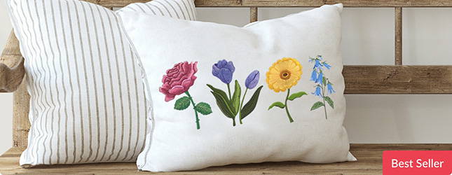 Embroidered flowers on a cushion