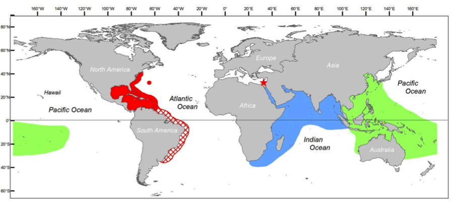 Image via ICRIforum.org. The Above image shows native (green) and non-native (red) areas