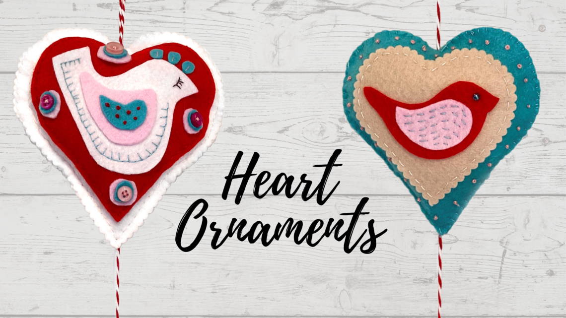 Trio of Heart Ornaments to Sew