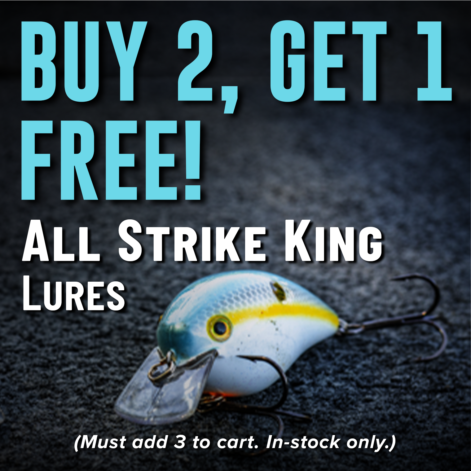 Buy 2, Get 1 Free! All Strike King Lures (Must add 3 to cart. In-stock only.)
