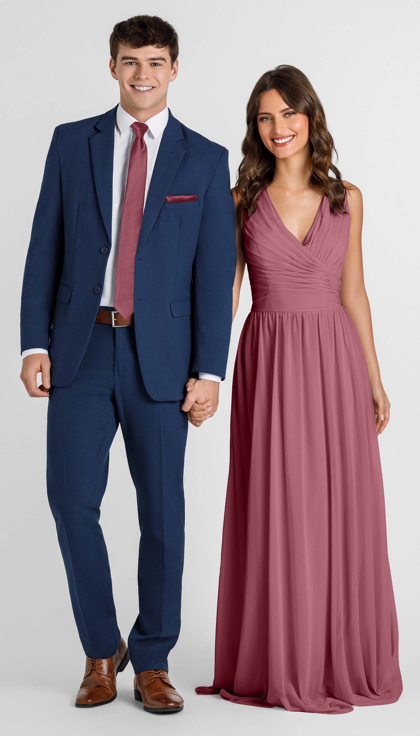Navy suit with rosewood bridesmaid