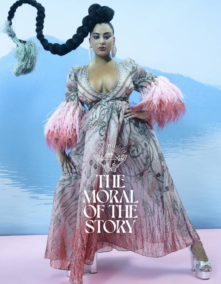 CAMILLA | New Season 2023 | The Moral Of The Story Collection | Model wearing pink feather dress