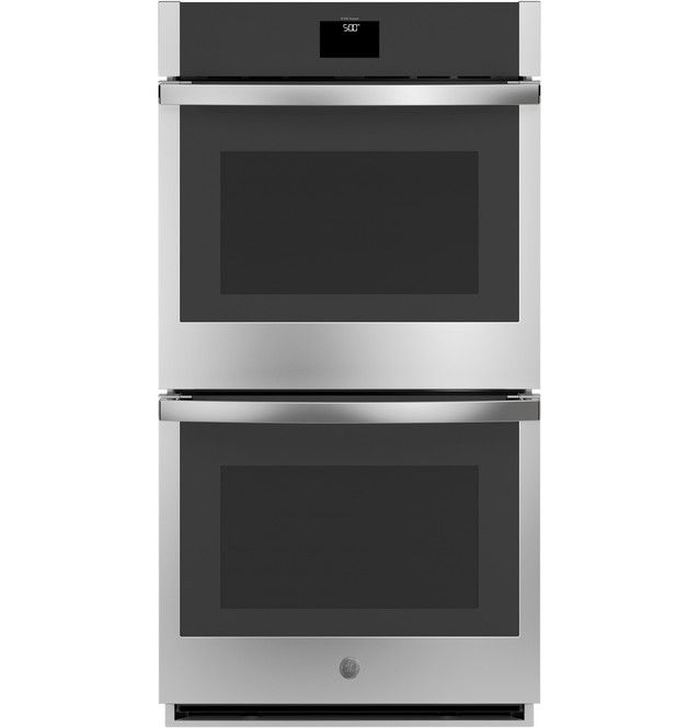 Double wall oven in stainless steel finish.