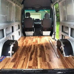 sprinter van hardwood floor over insulation