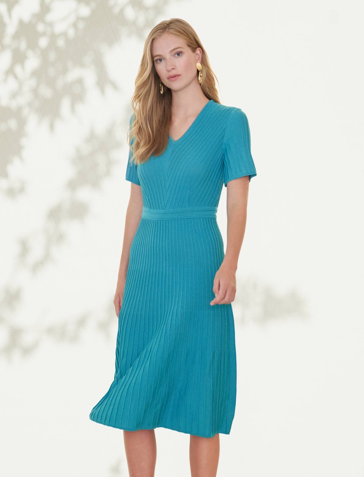 Soft Stripe A-Line Knit Midi Dress | Misook