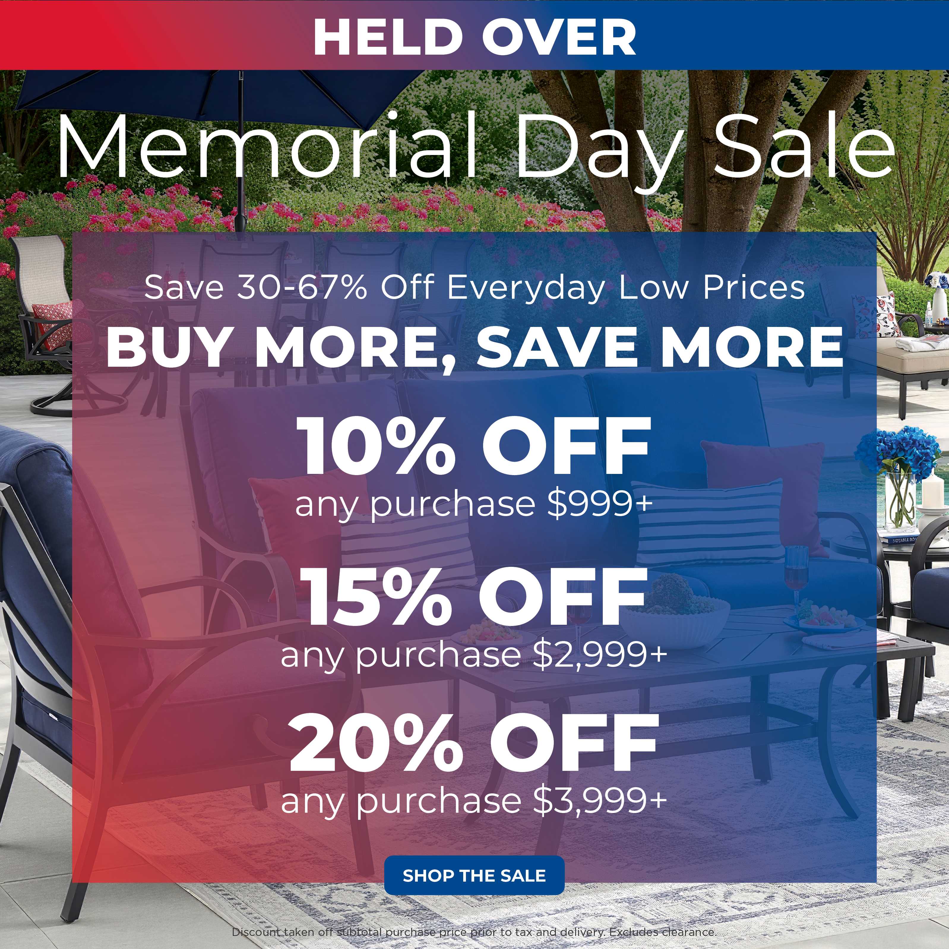 Memorial Day Sale with discounts on various purchase amounts.