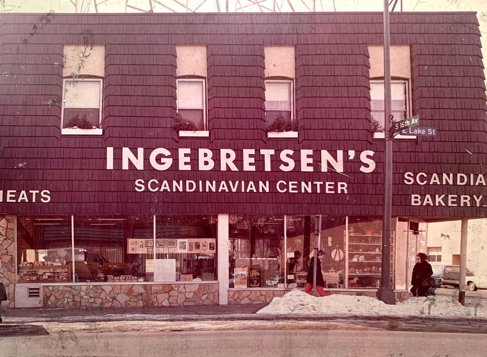 Historic photo of the Ingebretsen's storefront exterior in the 1970s.