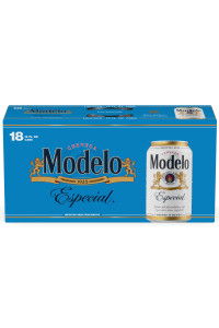 18-pack of Modelo Especial beer in a blue box.
