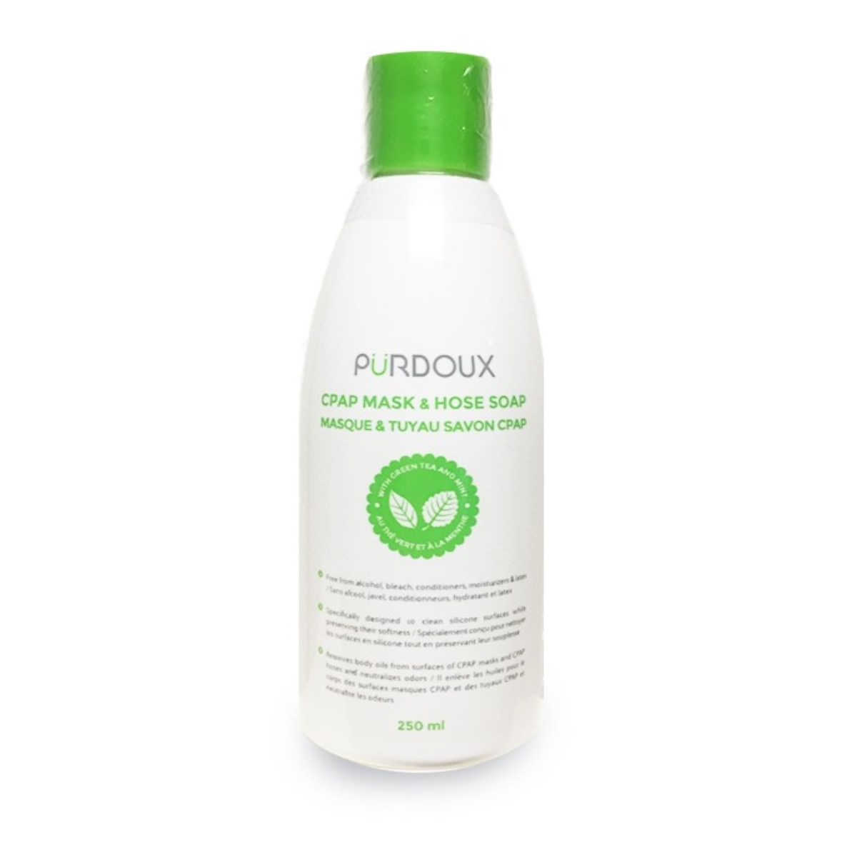 Stock photo of Choice One Medical Purdoux CPAP mask and hose soap