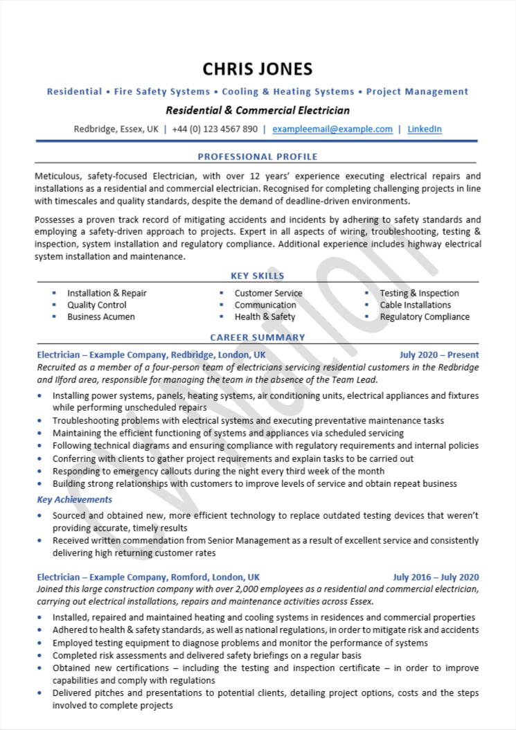 2 Electrician Cv Examples And Writing Guide Cv Nation