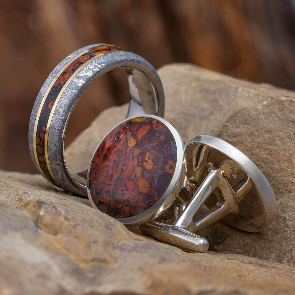 matching dinosaur bone ring and cufflinks