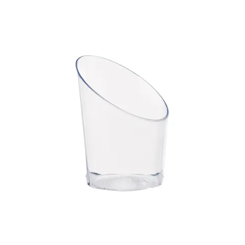 A clear cup with an angled shape