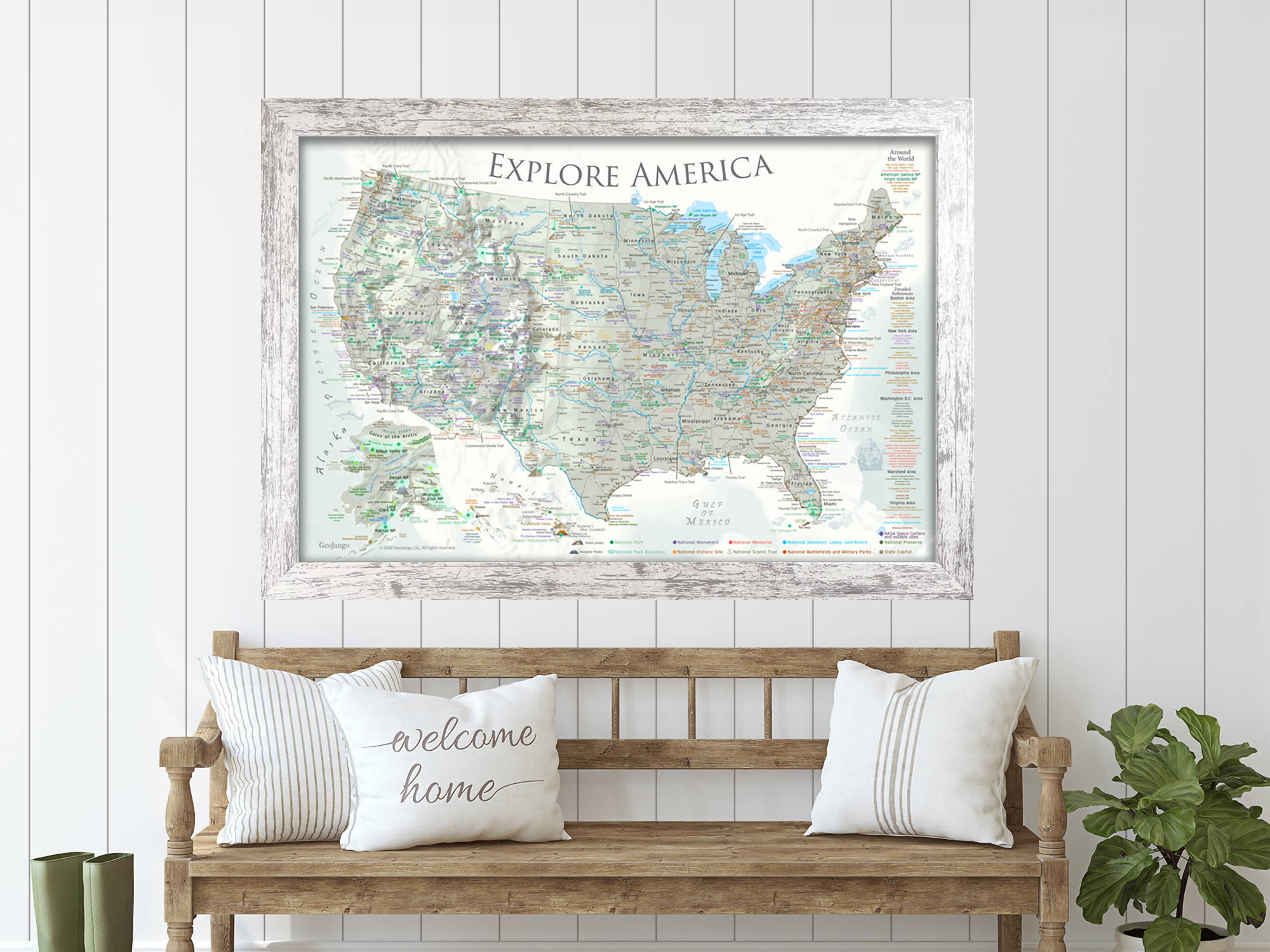 light colored usa map with frame
