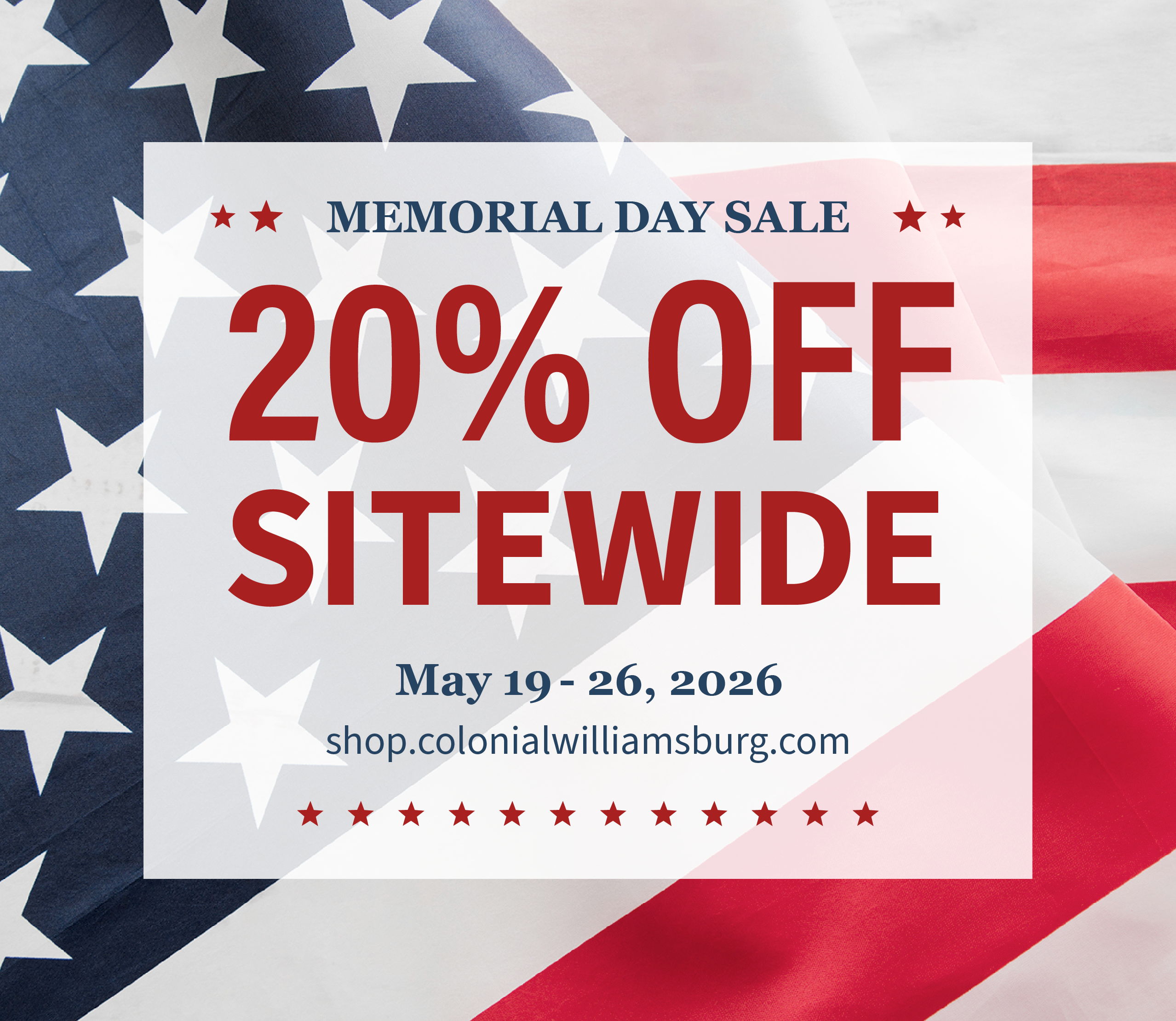 Memorial Day Sale - 20% Off Sitewide, May 19-26, 2026