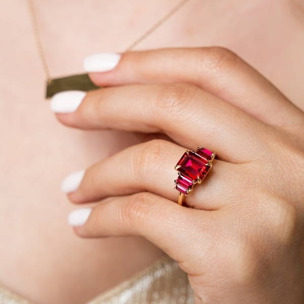 custom 5 stone lab ruby engagement ring