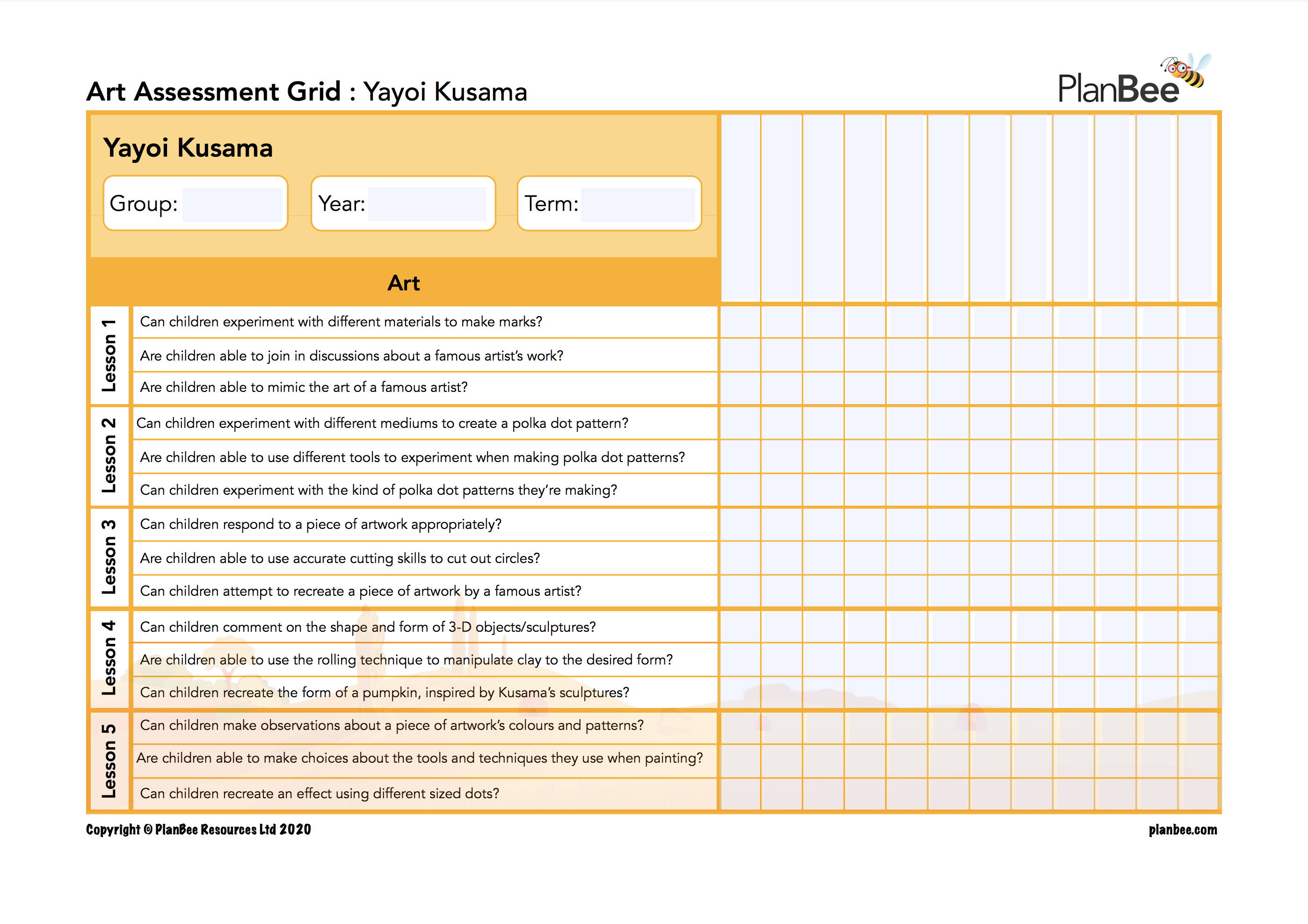 PlanBee example assessment grid