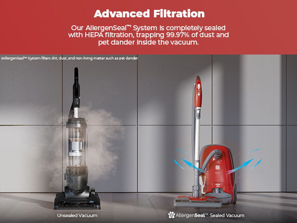 Vacuum cleaners with advanced filtration technology displayed in a modern setting.