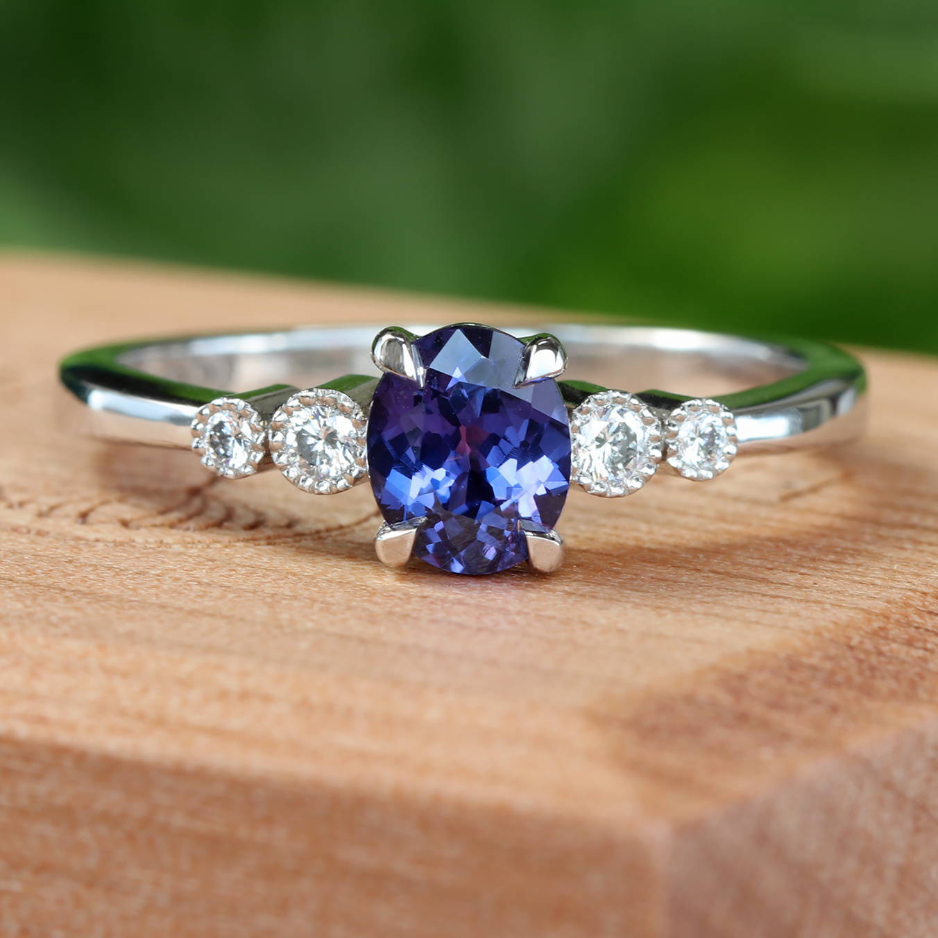 Purple Sapphire and Diamond Engagement Ring in platinum
