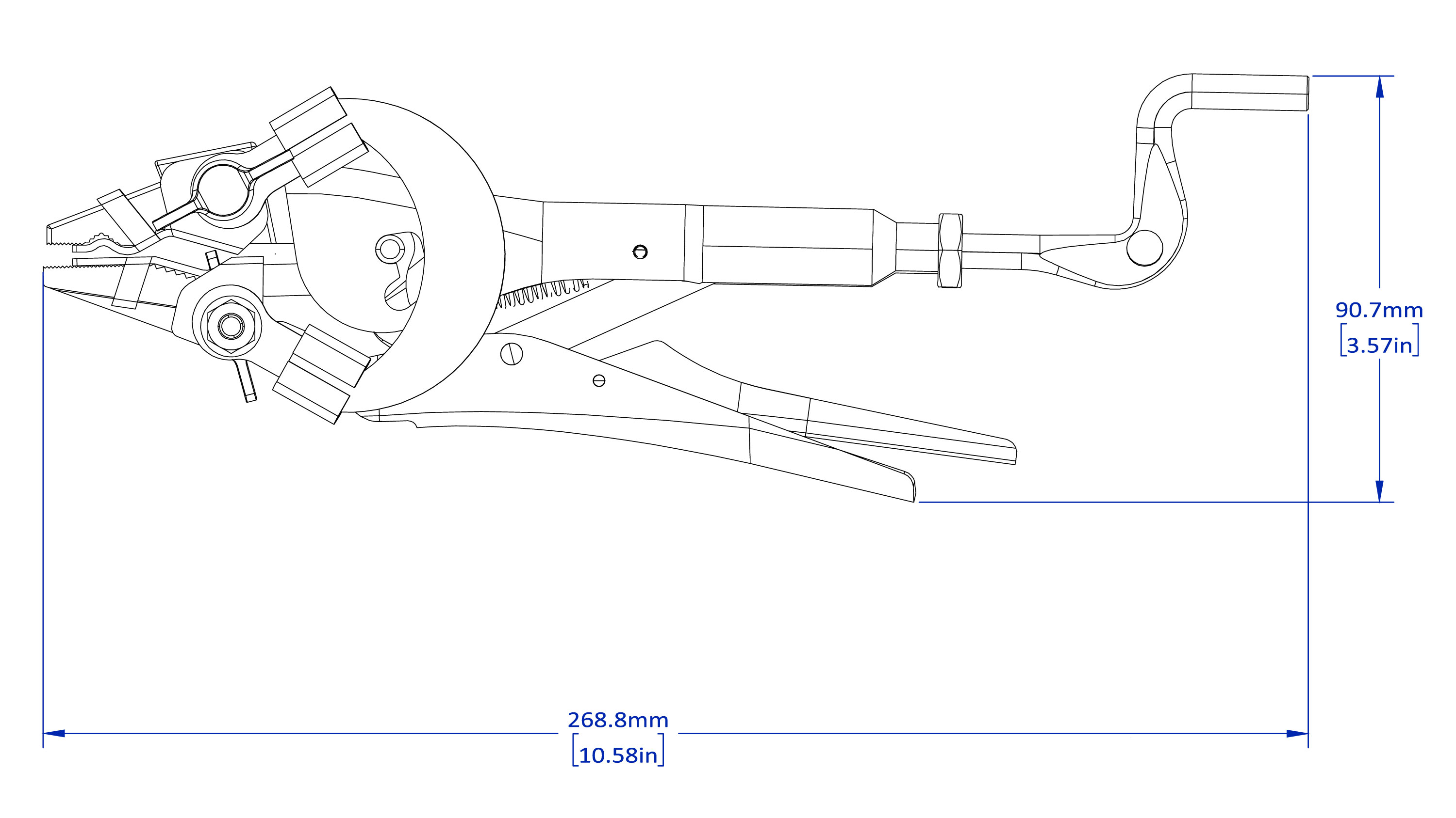 Technical drawing of a tool with dimensions indicated.