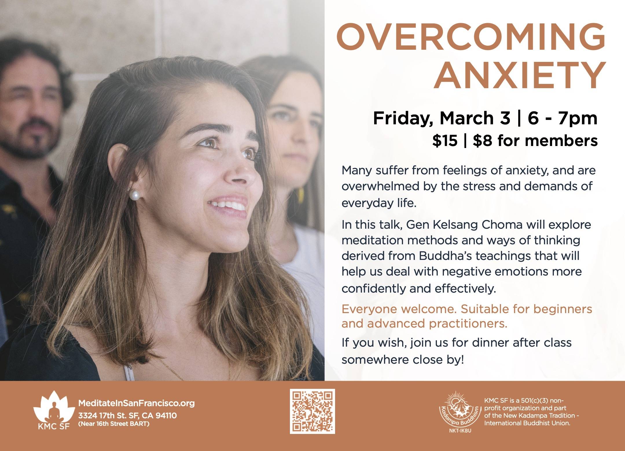 Overcoming Anxiety with Gen Kelsang  Choma. Friday, March 3rd at 6pm