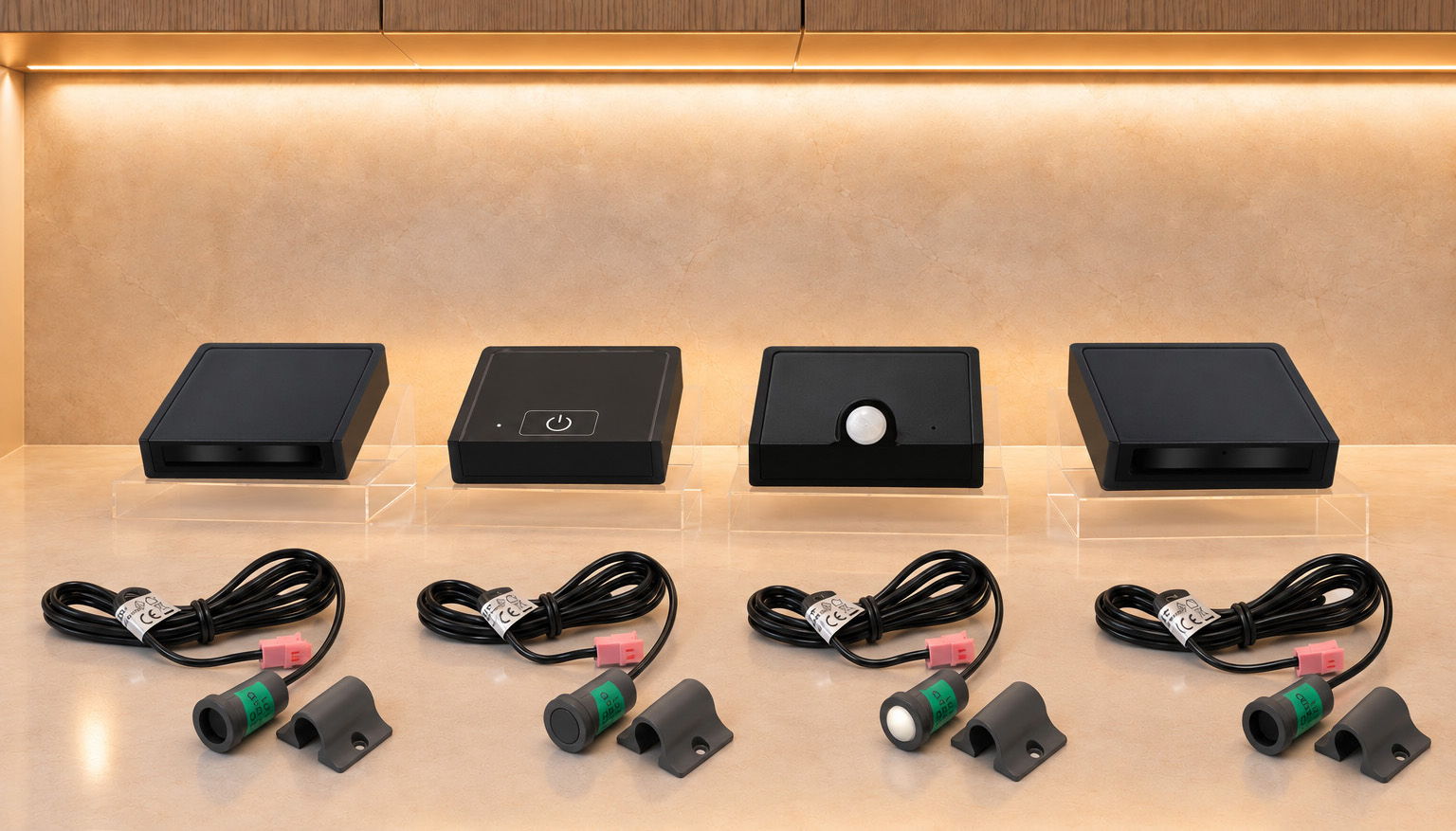 Cabinet lighting controls and sensors for automatic and manual lighting control
