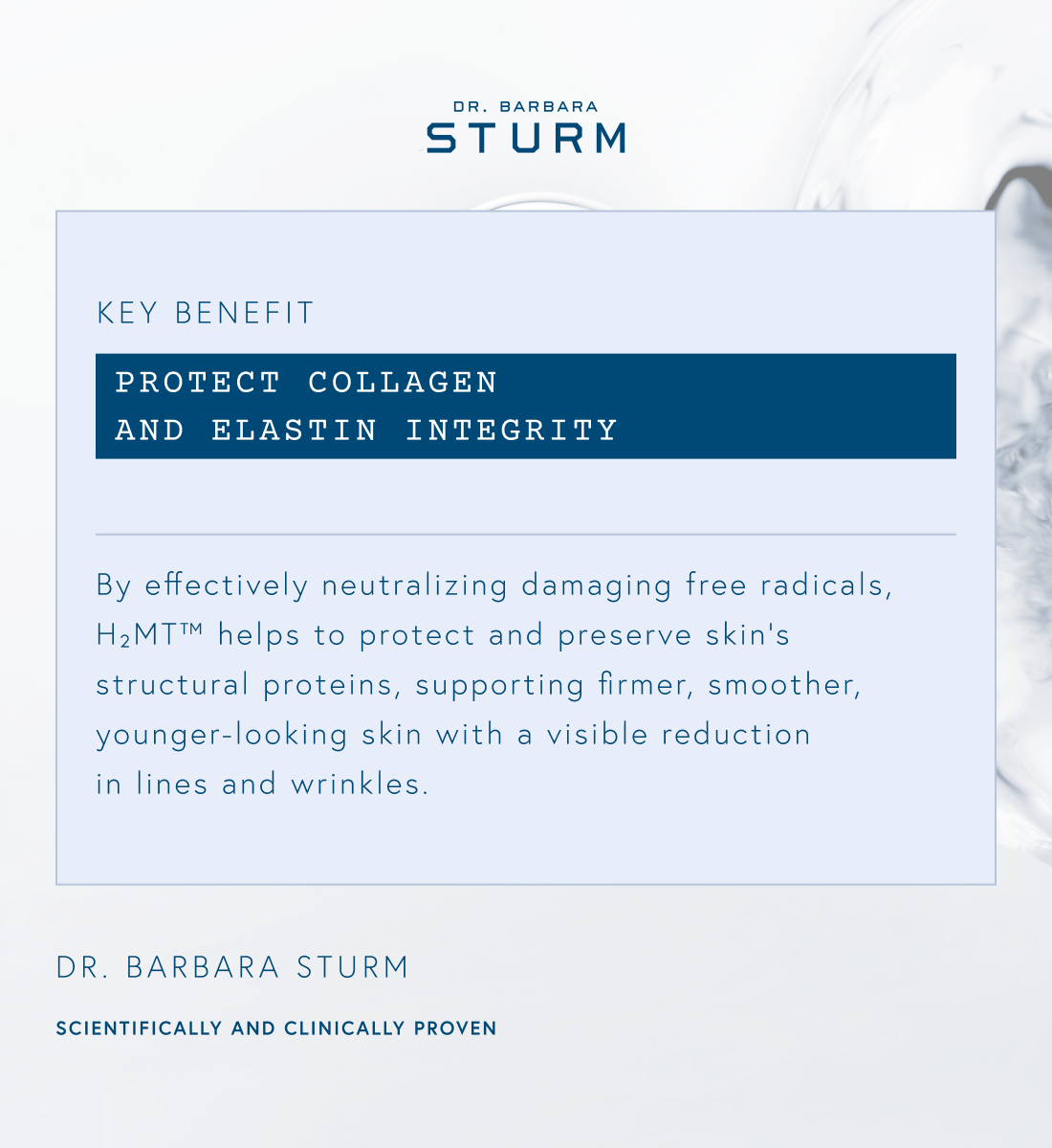 Text promoting skin benefits of a skincare product by Dr. Barbara Sturm.
