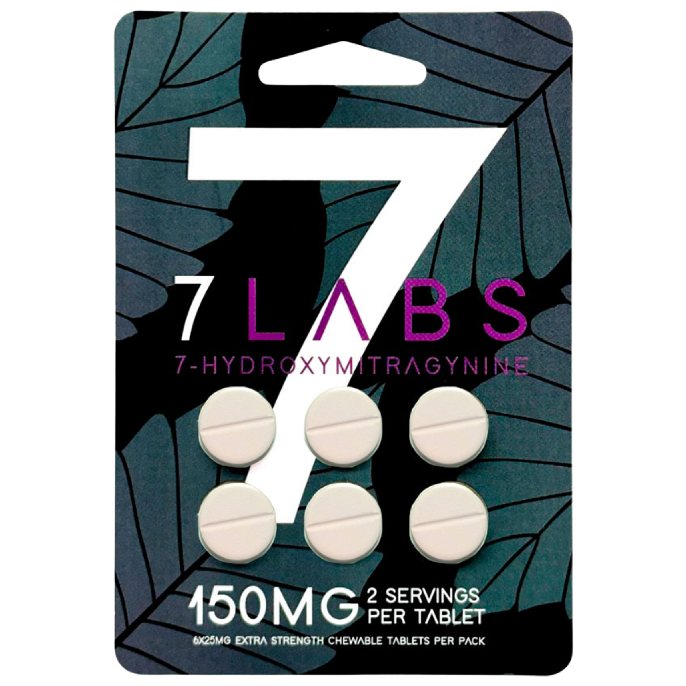 Packaging for 7 Labs 7-Hydroxymitragynine tablets with dosage information.