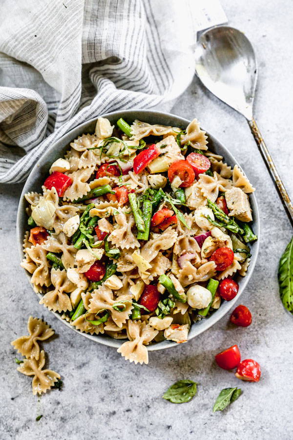 Farfalle pasta with chicken breast, grape tomatoes and more