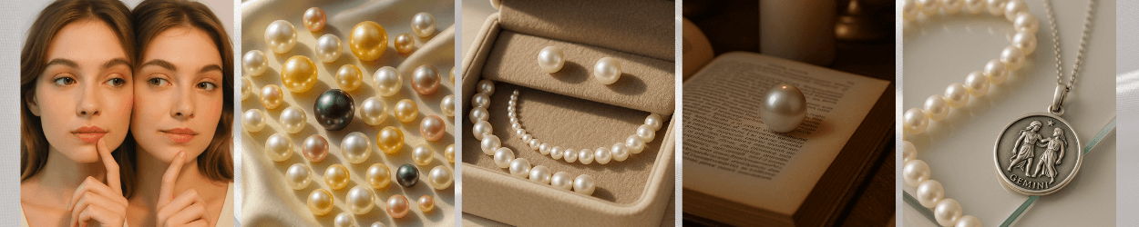 Gemini birthstone collage of pearl jewelry