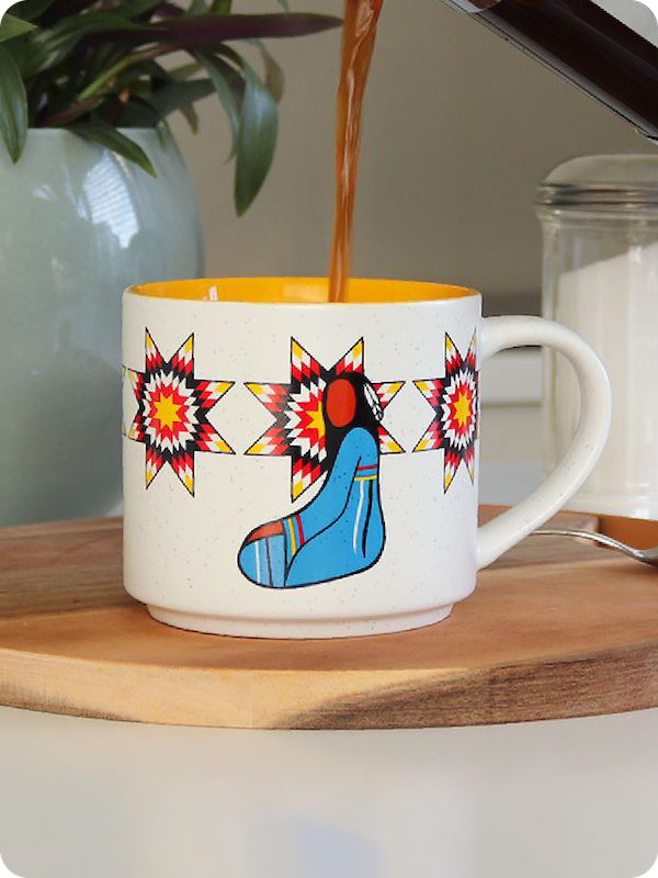Her Ribbon Dress 16oz Ceramic Mug by Sharifah Marsden, Anishinaabe