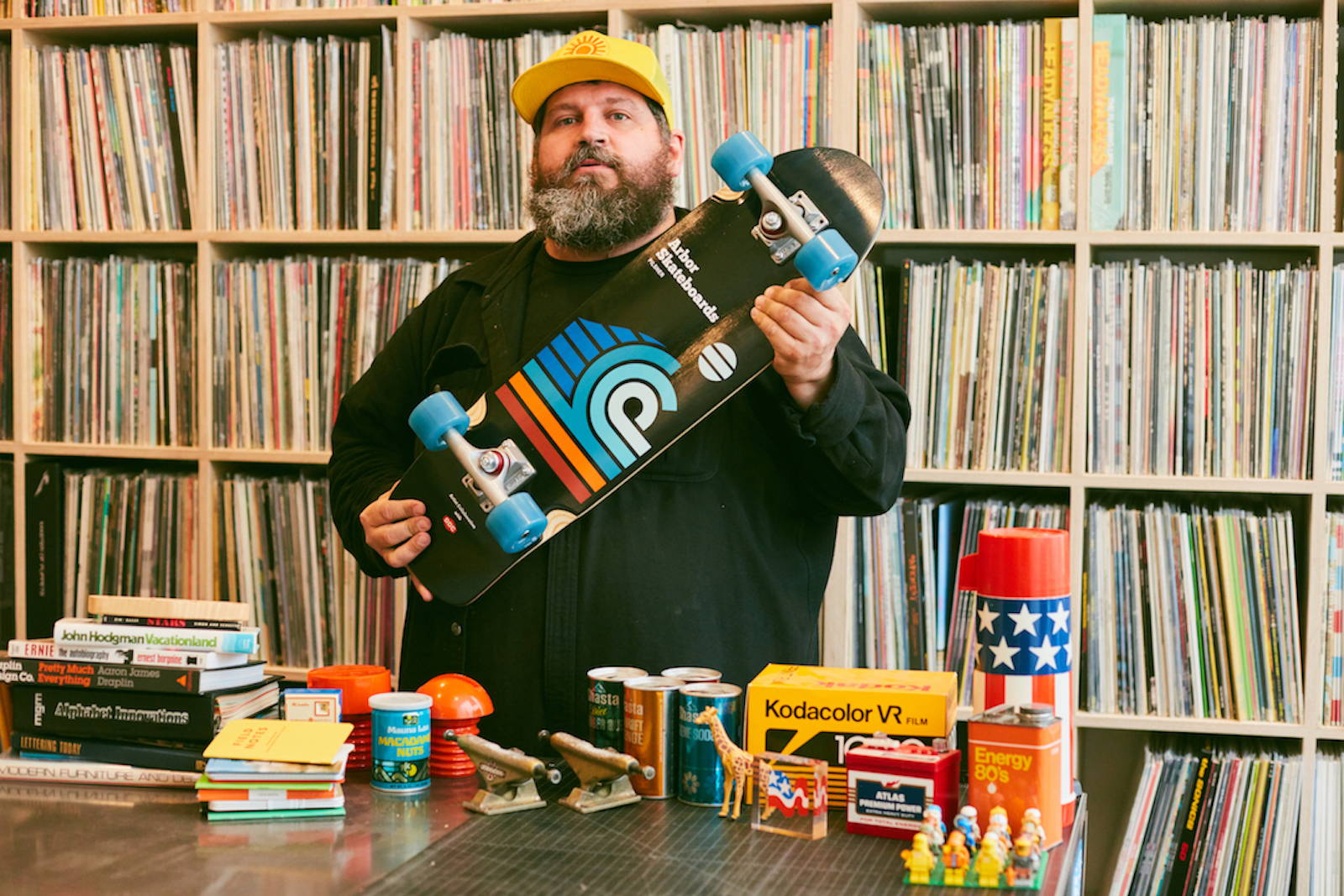 Aaron Draplin with Pilsner Artist Collection in his Studio