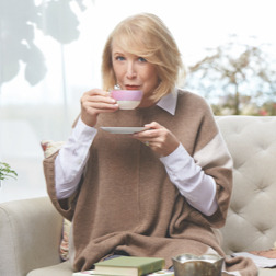 Jane Iredale our founder sipping a cup of tea