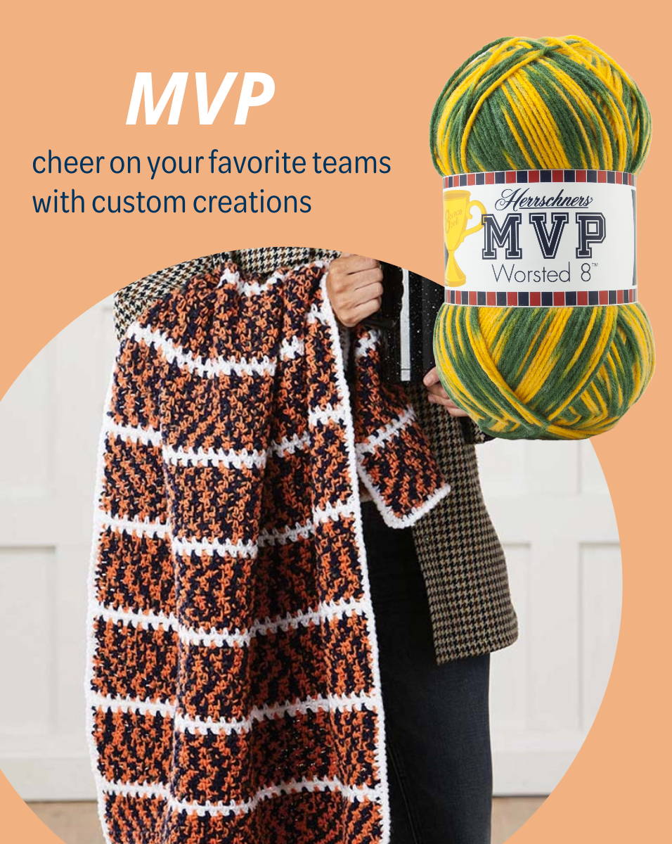 Herrschners MVP Worsted Yarn Collection. Cheer on your favorite teams with custom colors.