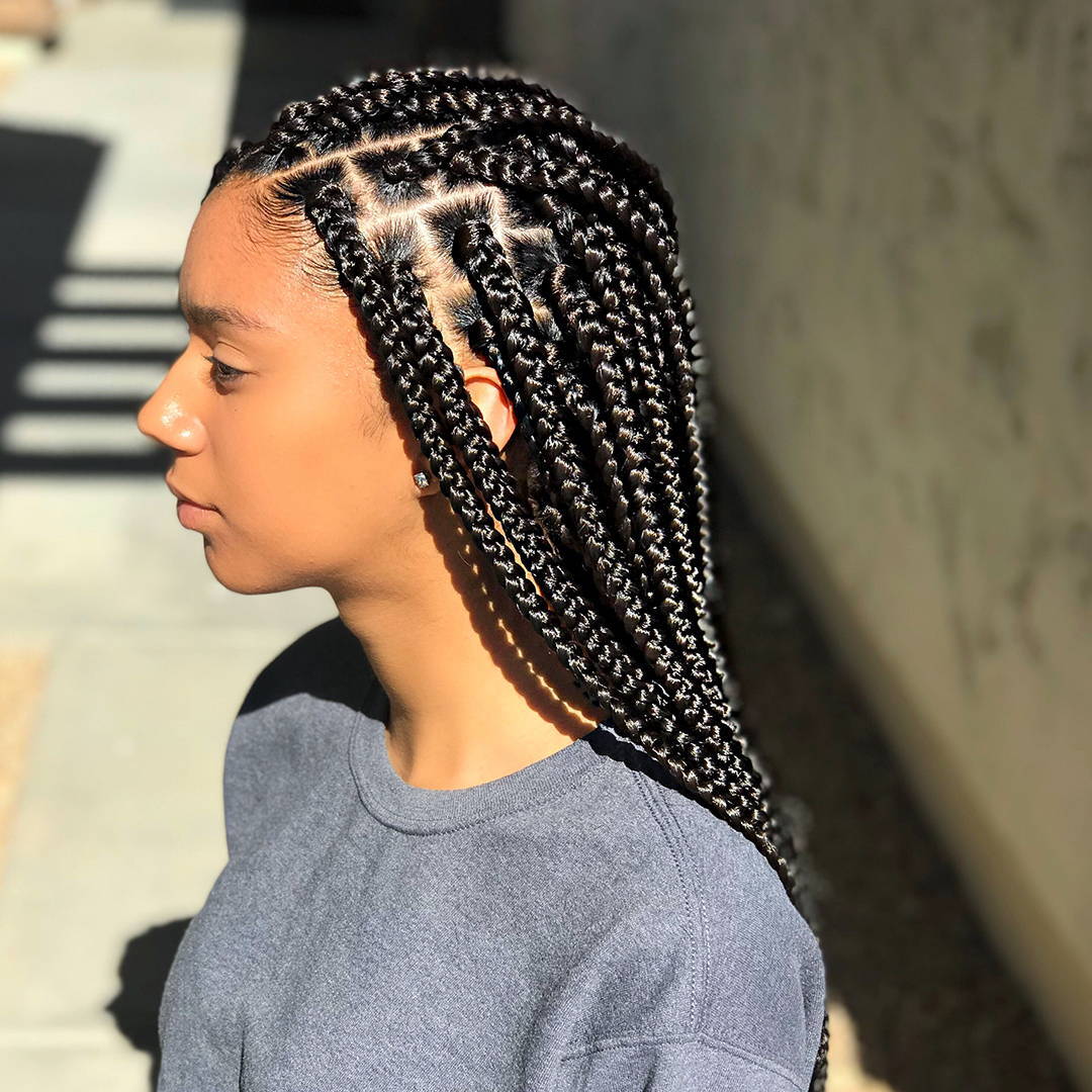 Box Braids with a Side Part