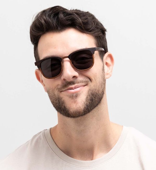 man wearing Casper browline sunglasses on a white background