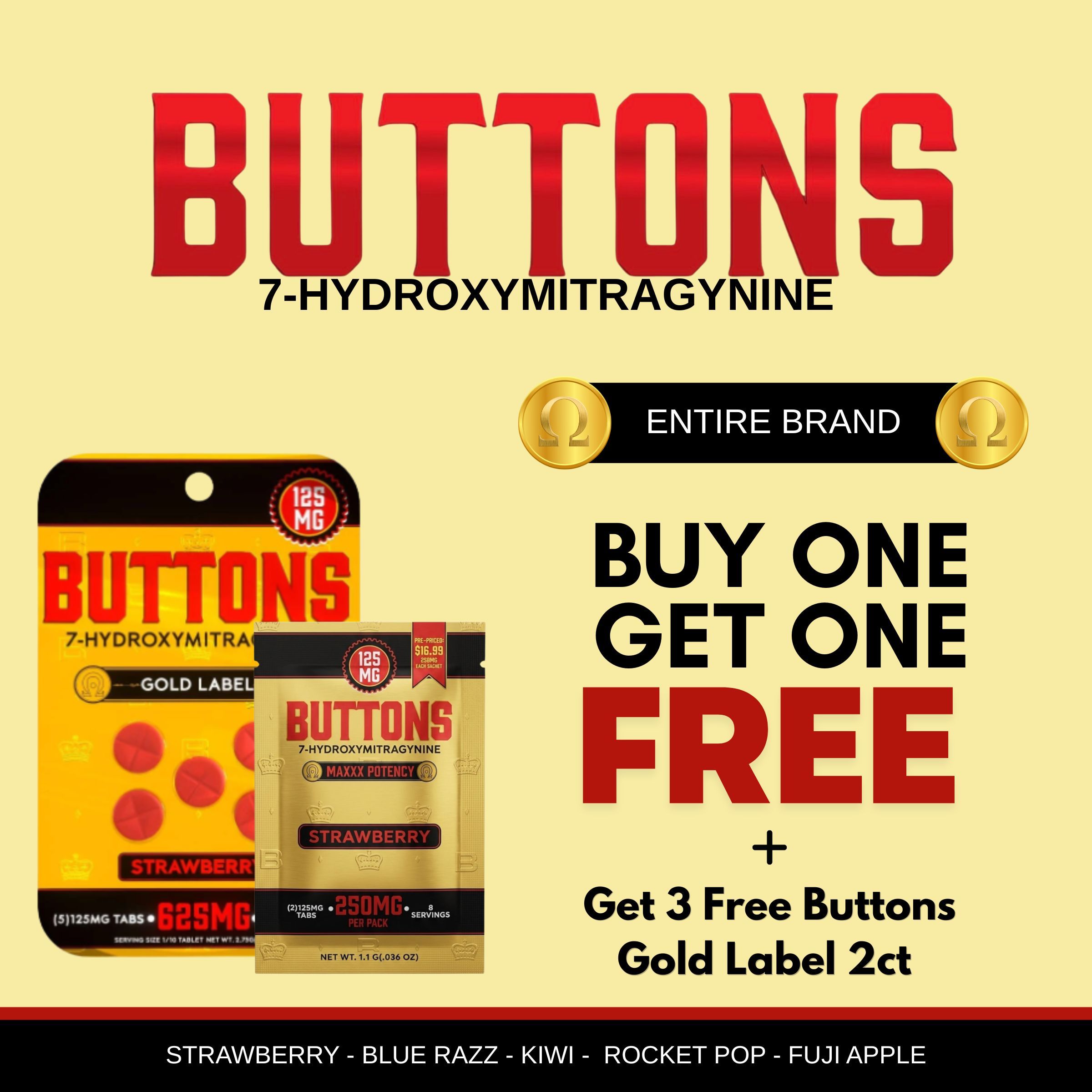 Promotional image for Buttons brand products with buy one get one free offer.